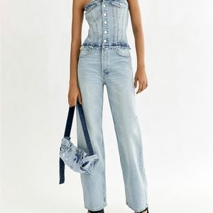 Zara Strapless Denim Jumpsuit